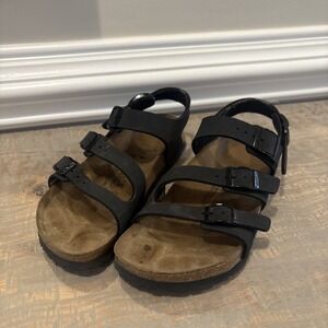 Birkenstock Birki's Ellice Three Strap Black Leather Buckle Sandals Size 36 us 5
